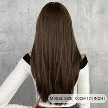 Çikolata Kahverengi Yarımay Düz Saç Postiş Uzatma 60 cm Isıya Dayanıklı