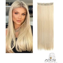 Açık Küllü Sarı Yarımay Saç Düz Çıtçıtlı Postiş Takma Saç 60CM 120 gr Isıya Dayanıklı