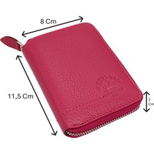 Westpolo Hakiki Deri Kağıt Para ve Bol Kart Bölmeli Fermuarlı Unisex Cüzdan - Fuşya