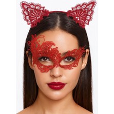 Kırmızı Dantel Maske ve Taç Seti 1 No - Kostüm Seti