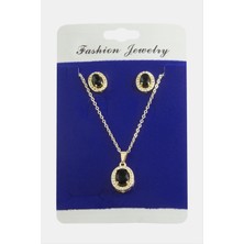 Zengezur Oval Zirkon Taşlı Set Kolye-Yeşil