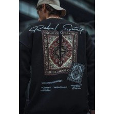 Uzun Kol Bisiklet Yaka Baskılı Sweatshirt - Siyah