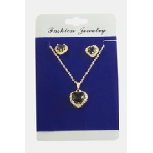 Zengezur Kalp Zirkon Taşlı Set Kolye-Siyah