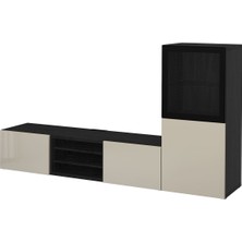 Tv Ünitesi, Venge-Parlak Cila-Bej-Şeffaf Cam, 240X42X129 Cm, Selsvıken/glassvık, Çıt Çıt Raylı