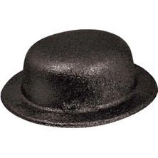 Siyah Renk Yuvarlak Simli Plastik Parti Şapkası