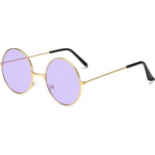 Yuvarlak Cam John Lennon Tarzı Gold Çerçeveli Mor Gözlük