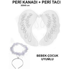 Beyaz Dantel Tüllü Peri Kanadı ve Peri Tacı Seti 45X40 cm