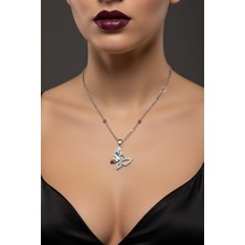 Gümüş Renk Kelebek Sedefli Model Top Zincir Çelik Kolye -  3784