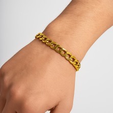 Altın Renk Cuban Kalın Unisex Erkek Metal Beyaz Çelik Zincir Çelik Bileklik- 3334