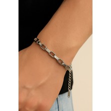 Gümüş Renk Küp Zincir Unisex Çelik Bileklik - 3340
