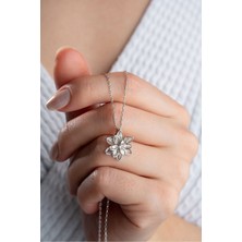 Gümüş Renk Beyaz Lotus Çiçeği Kolye Paslanmaz Çelik Kolye - 3397