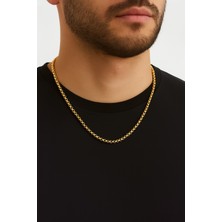 Altın Renk Iç Içe Geçmeli Arnavut Asansör Unisex Erkek Çelik Kolye - 3375