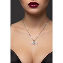 Gümüş Renk Beyaz Kalp Taş Kalp Model Top Zincir Çelik Kolye -  3779