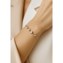 Gümüş Renk Sıralı Yıldız Asansör Çelik Bileklik - 3579