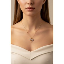 Altın Renk Damla Fiyonk Model Top Zincir Çelik Kolye - 3695