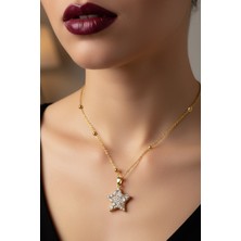 Altın Renk Yıldız Model Top Zincir Çelik Kolye - 3722