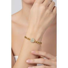 Altın Renk Yuvarlak Beyaz Model Şavin Zincir Çelik Bileklik - 3672