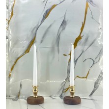 Koyu Kahverengi Ahşap Ayaklı Metal Gold Desenli Ikili Mumluk Seti Modelleri