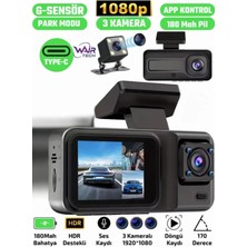 A98 Full Hd 3 Kameralı Araç Içi Güvenlik Kamerası 64GB Uyumlu Ir Gece Görüşü, Ön-Arka-Iç Kayıt