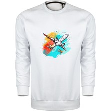 Renkli Gökyüzü ve Uçak Unisex Sweatshirt