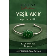 Sertifikalı Doğal Yeşil Akik Taşı Gümüş Kaplama Ayarlanabilir Bileklik – Şifa ve Huzur Taşı