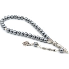 Gümüş Kaplama Malzemeli Küre Kesim Hematit Taşı Tesbih 003