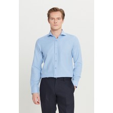 Pamuklu Oxford Tailored Slim Fit Dar Kesim Küçük Italyan Yaka Armürlü Gömlek