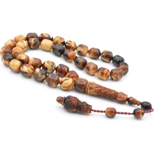 Sistemli Fıçı Kesim Iri Boy Kahverengi Beyaz Toz Pres Kehribar Tesbih