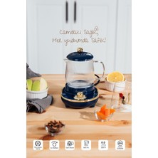 Lacivert Çok Fonksiyonlu Cam Su Isıtıcı 600ML, Elektrikli Bitki Çayı Makinesi