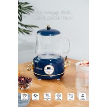 Lacivert Cam Su Isıtıcı Kettle, Çok Fonksiyonlu, 600ML, Elektrikli, Bitki Çayı Makinesi