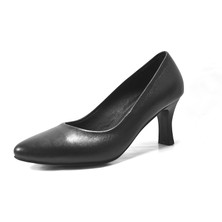 Onlo Ayakkabı Kz.01 Hakiki Soft Deri Siyah Kısa Topuklu Klasik Kadın Stiletto Ayakkabı