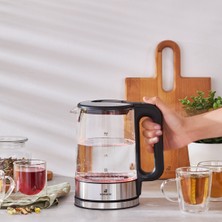 Çelik Tabanlı 5 Kademe Sıcaklık Ayarlı LED Işıklı Cam Su Isıtıcı 2200W