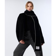 Twist Atkılı Kaban Siyah Yün Kadın Oversize Orta Kalınlık 36 Beden Cepli Şal Yaka TW6250008056001