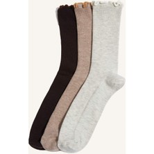 DeFacto Kadın Fırfırlı 3'lü Pamuklu Uzun Çorap G2409AXNS