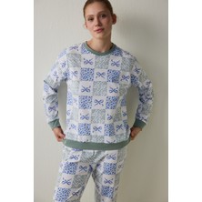 Penti Kırık Beyaz Cute Bows Bisiklet Yaka Pamuklu Uzun Kollu Pijama Takımı