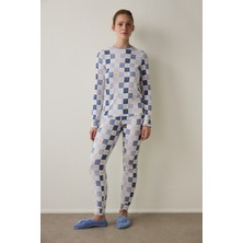 Penti Açık Mavi Ekoseli Uzun Kollu Termal Etkili Pijama Takımı