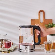 Sıcaklık Ayarlı LED Işıklı Cam Su Isıtıcı 2200W Siyah