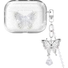 Microsonic Airpods Pro 3 Kılıf Kelebek Figürlü Parıltılı Şeffaf