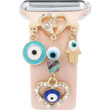 Microsonic Apple Watch 11 42MM Kordon Süsü Charm Kalp ve Nazar Boncuğu