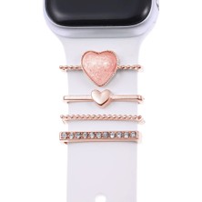 Microsonic Apple Watch Se 3 44MM Kordon Süsü Charm Inci Kalp Rose Gold