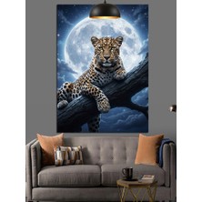 Artmeg Ay Işığında Dinlenen Leopar Dekoratif Kanvas - Mdf Ahşap Tablo
