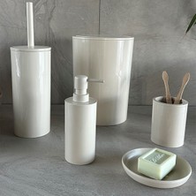 Primanova 5 Parça Bej Plastik Kapaklı Banyo Seti Modern Minimalist Tasarım Kolay Temizlik