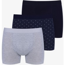 Erkek 3'lü Pamuklu Likralı Boxer