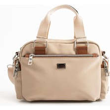 Kadın Çok Gözlü Saten Ayarlanbilir Çapraz Askılı El ve  Omuz Çantası Nude