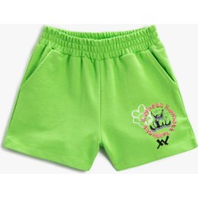 Koton Kız Çocuk Beli Lastikli Cepli Baskılı Şort Rahat Kullanım İçin Pamuklu Yazlık