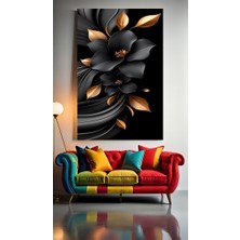 Siyah ve Altın Renkli Çiçekler V1 Ev Duvar Salon Güzellik Salonu Ofis Dükkan Dekarasyon Kanvas Tablo