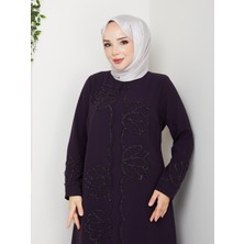 Lotus Çiçek Taşlı Büyük Beden Anne Elbisesi