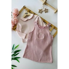 Miniğimin Cicileri Çilek Düğme Detaylı Kazayağı Desenli 2 Li jileli takım - Açık Pembe