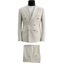 Erkek Kruvaze Spor Takım Elbise Krem