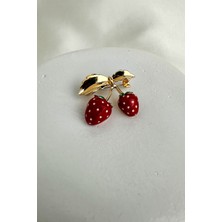 Altın Sarısı Kırmızı Beyaz Mineli Çilek Broş (3cm)